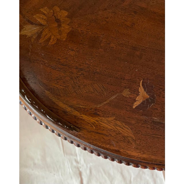 French Marquetry Carved Wood Occasional Table With Brass Gallery Chairish