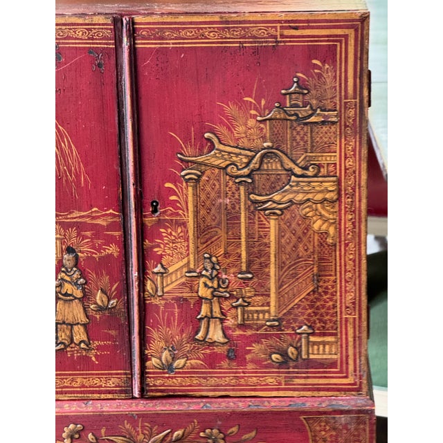 Wood 19th Century English Red Lacquered Chinoiserie Cabinet For Sale - Image 7 of 14