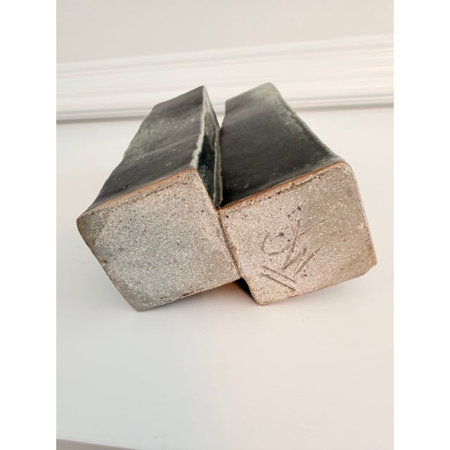 Contemporary Signed Sculptural Studio Pottery Double Bud Vase, Organic Modern For Sale - Image 3 of 6