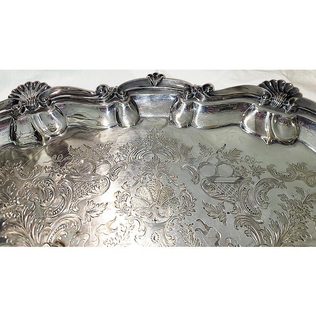 Large Sheffield English Mappin & Webb Silverplate Serving Tray c.1860s For Sale In West Palm - Image 6 of 13
