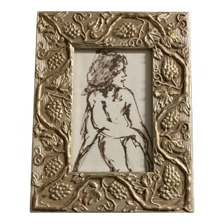 1970’s Original Small Abstract Female Nude Marker Drawing Ornate Vintage Frame For Sale