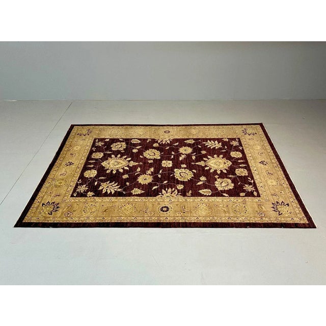 Indian Indian, Wool Carpet, Burgundy and Beige, 21st Century For Sale - Image 3 of 12