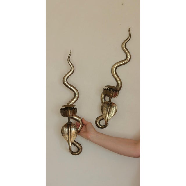 Egyptian Revival Style Engraved Brass Cobra Sconces, Set of 2 For Sale - Image 11 of 18