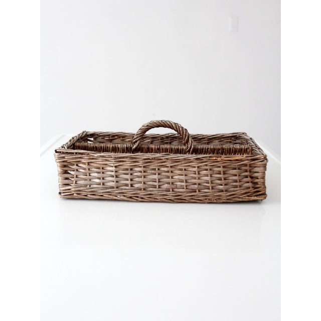 Brown Vintage Divided Wicker Gathering Basket For Sale - Image 8 of 15