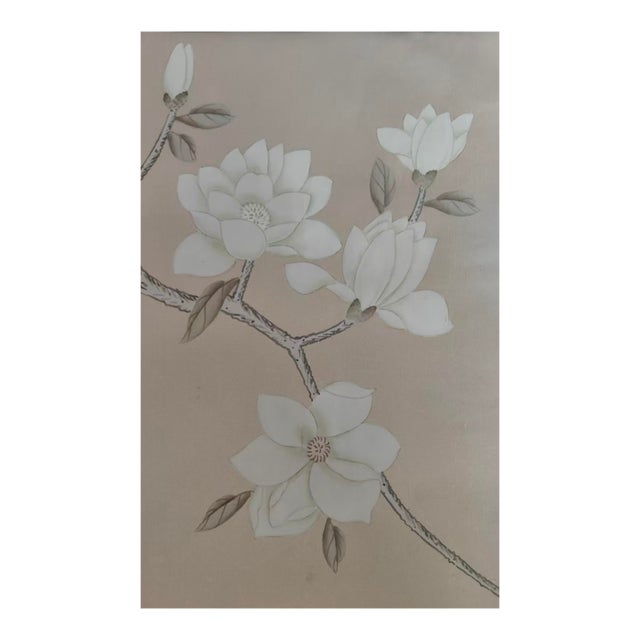 Magnolia Wallpaper Hand Painted Artworks Chinoiserie Wall Art 12"x16" For Sale