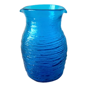 Vintage 1962 Blenko Turquoise Strata #6222 Double Spout Water Carafe by Wayne Husted