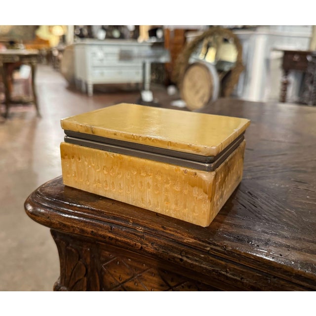 Mid 20th Century Mid-Century French Yellow Marble and Chrome Jewelry Box For Sale - Image 5 of 9