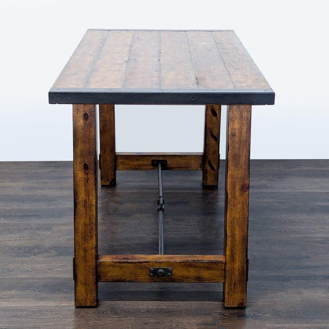Pottery Barn Pottery Barn Rustic Plank Wood Writing Desk With Metal Accents For Sale - Image 4 of 9