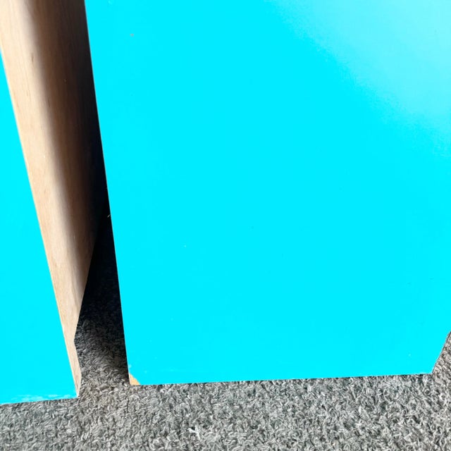 Teal Postmodern Teal Laminate Commodes/Chests of Drawers With Gold Accents - a Pair For Sale - Image 8 of 10