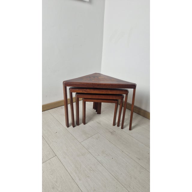 Nesting Tables in Inlaid Wood with Scenes of River Life, 1940s, Set of 4 For Sale - Image 3 of 17