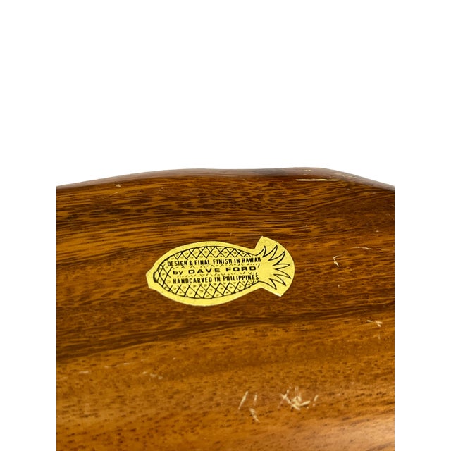 Vintage Large Carved Monkey Pod Wood and White Capiz Shell Lined Palm Fron & Scallop Shell Trays - Set of Two For Sale - Image 11 of 11