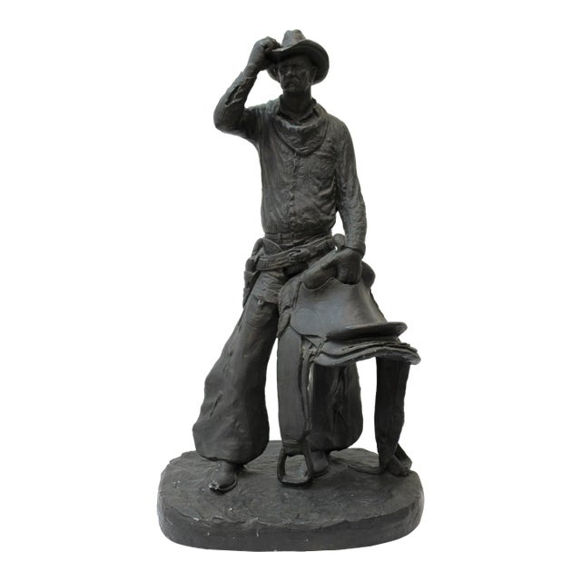 Composite Cowboy Figure W/ Saddle 'Signed' For Sale