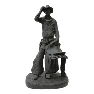 Composite Cowboy Figure W/ Saddle 'Signed'