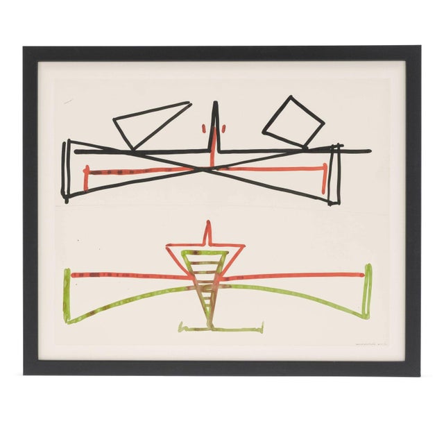 Abstract mixed medium-on-paper by Philip Renteria (1947-1998), 1973. Untitled gouache and ink on paper, both dated and...