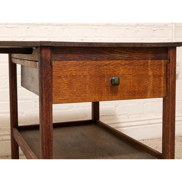 Early 20th Century Vintage Oak Rolling Side Table Cart With Drawer and Lower Shelf For Sale - Image 5 of 12