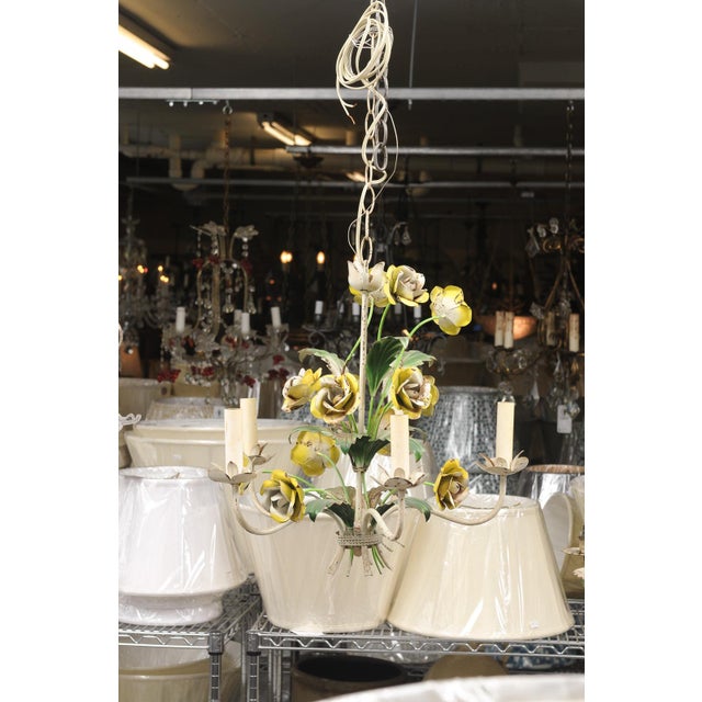 Hand Painted 5-Light Tole Floral Chandelier, 1950s Italy For Sale - Image 12 of 14