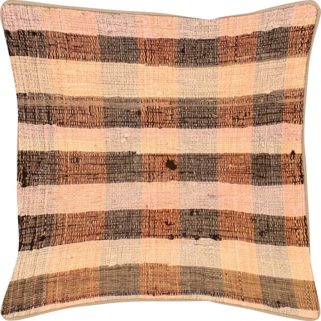 1960s Turkish Rag Pillow. Sewn with fragments of vintage hand made Anatolian cotton & linen kilims. Fiber fill. 523132