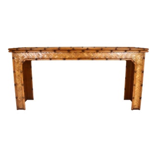Vintage Basket Weave Woven Reed Rattan Console Table, Italy 1970's For Sale