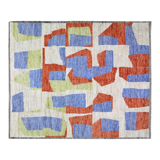 Moroccan Art Deco Knotted Wool Rug, 8'4''x10'2'' For Sale