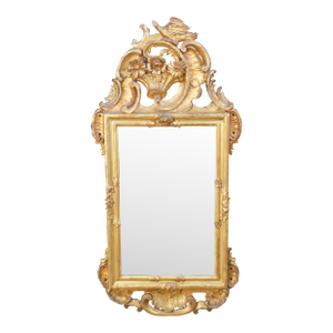 Antique Diminutive Baroque Carved Oak Gilt Wall Hanging Mirror Birds & Flowers