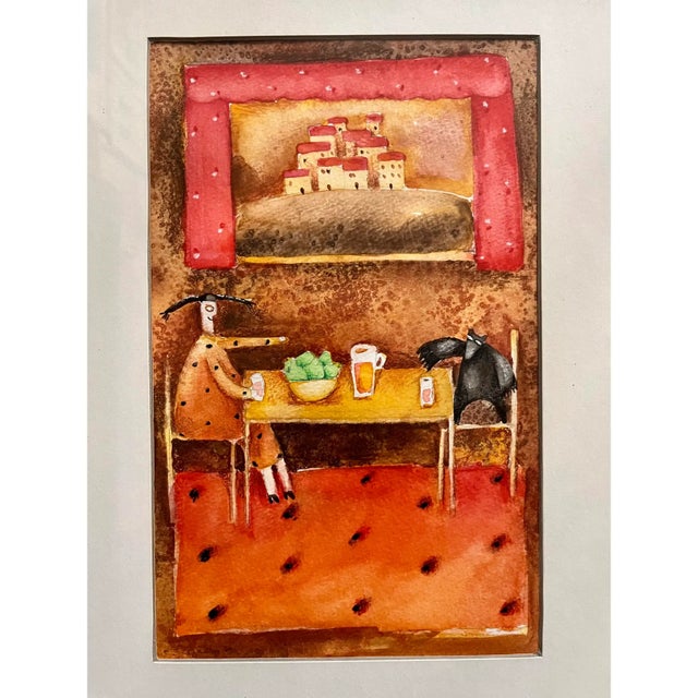 Original Watercolor Painting by Famous Mexican Artist Juan Ezcurdia (b. 1962) Aprox. dimensions: Frame: 20" x 16" Visible...