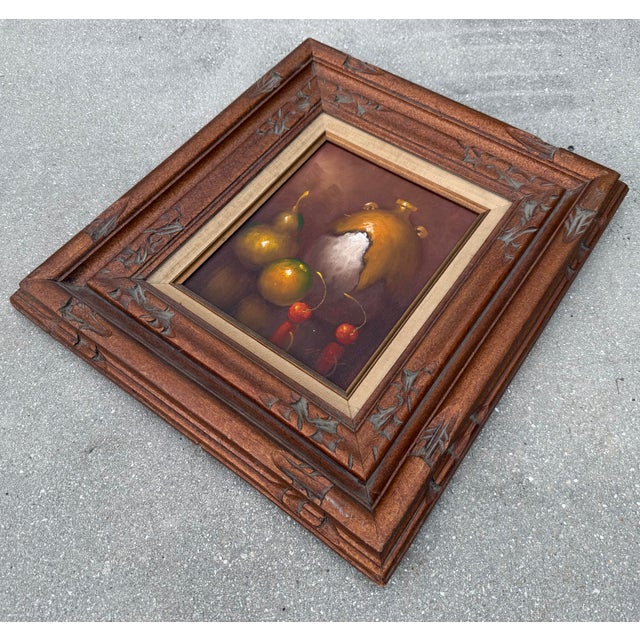 Vintage Mexican Hand-Carved Wood Frame With Signed Original Still Life Oil Painting For Sale In Naples, FL - Image 6 of 8