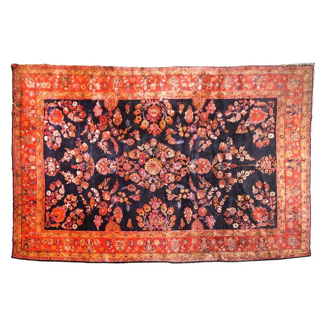 1920s Antique 1920s Persian Hand Knotted Sarouk Mohajeran Rug 8'9' X 11'9'' For Sale - Image 5 of 6