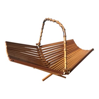 Vintage Mid-Century Folding Bamboo Basket For Sale