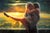 Romance in the Rain by Christopher Clark | Oil on panel of a couple kissing in the rain at sunset For Sale