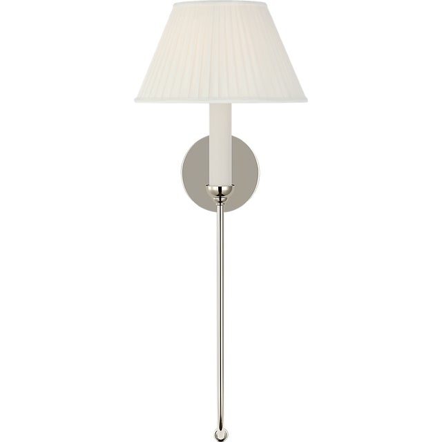 Visual Comfort Amber Lewis for Visual Comfort Signature Ingela 24" Single Sconce in Polished Nickel with Silk Pleat Shade For Sale - Image 4 of 8