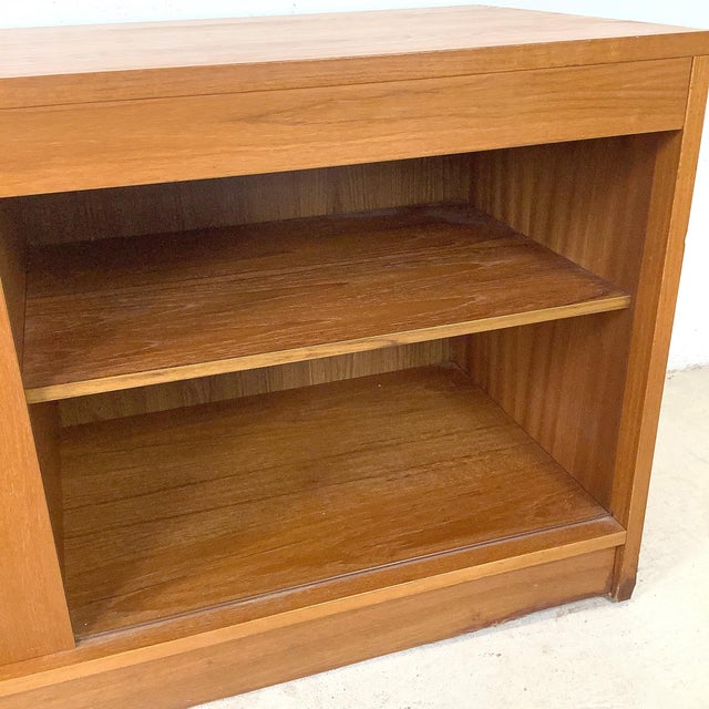 Vintage Scandinavian Modern Teak Credenza Media Cabinet With Sliding Doors For Sale - Image 17 of 17
