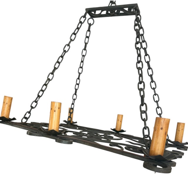 1920s Antique French Wrought Iron Chandelier Circa 1920’s For Sale - Image 5 of 10