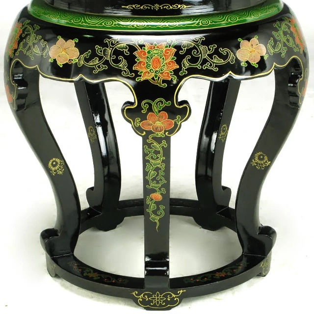 1960s Polychrome Cloisonné and Black Lacquered Side Table For Sale - Image 5 of 8