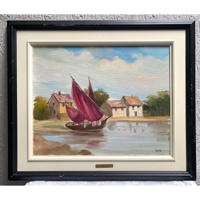 1990s Charles Garo Tatossian Original Signed Coastal Sailboat Painting For Sale - Image 6 of 9