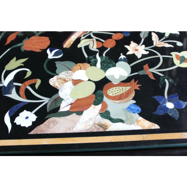 2010s Pietra Dura Black Marble Coffee Table With Semi-Precious Stone Inlay For Sale - Image 5 of 6