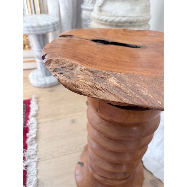 Late 20th Century Organic Live Edge Solid Wood Pedestal Side Table For Sale - Image 10 of 12