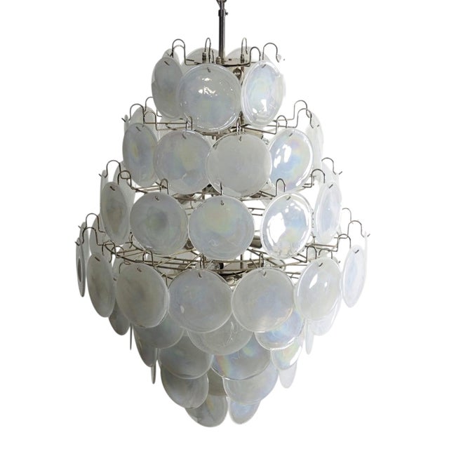 Metal Italian Iridescent Murano Glass Disc Chandelier from Justfurnituress For Sale - Image 7 of 17