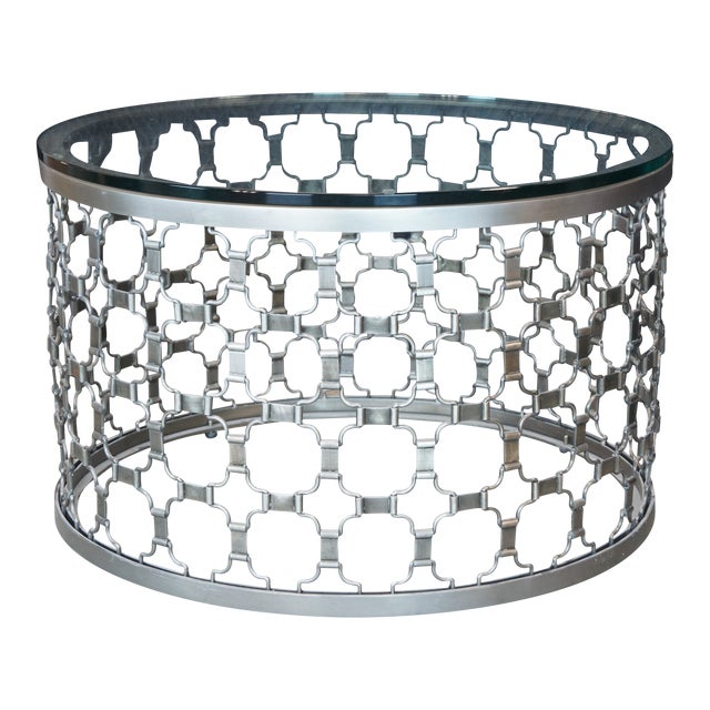 Arhaus Naomi Round Aluminum Glass Cocktail Side Drum Coffee Table