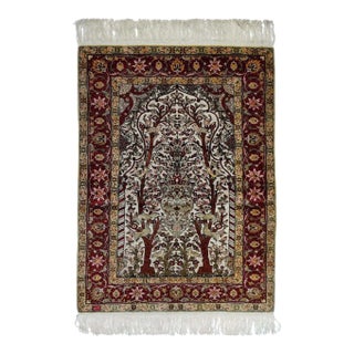 Extremely Fine Turkish Silk Hereke With the Field Woven With Silver Metal Treads Rug 3'3'' X 4'6'' For Sale