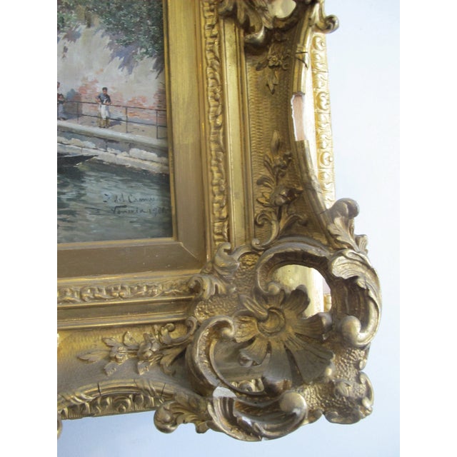 Federico Del Campo Ornate Gilt Frame Venice Canal Antique Oil Painting For Sale - Image 9 of 10