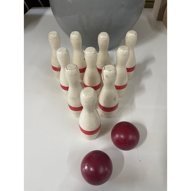 Antique Hand Painted Bowling Game Skittles Set For Sale - Image 4 of 15