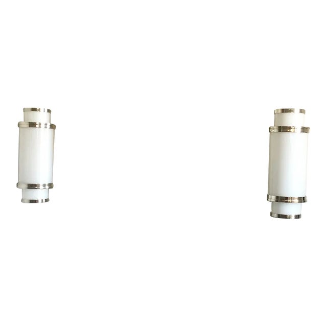 Pair of Ralph Lauren Art Deco Style 1-Light Sconces in Polished Nickel For Sale