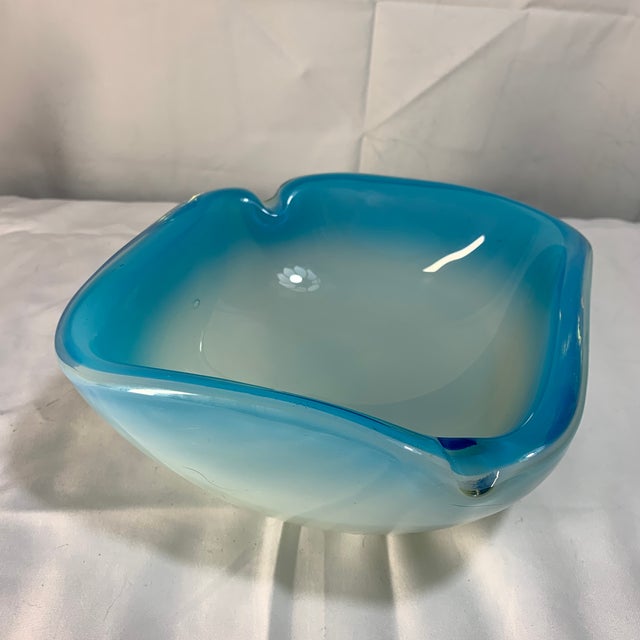Mid-Century Modern Heavy Italian Seguso Alabastro Series Blue and White Opaline Sommerso Cased Glass Dish For Sale - Image 3 of 7