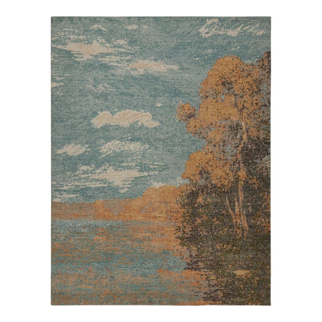 Rug & Kilim’s Contemporary Pictorial Rug in Sky Blue With Scenery Depiction For Sale