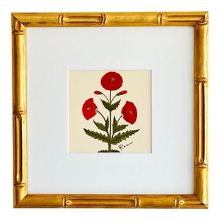 Hand-Painted Jaipuri Red Floral Motif Painting. Framed For Sale