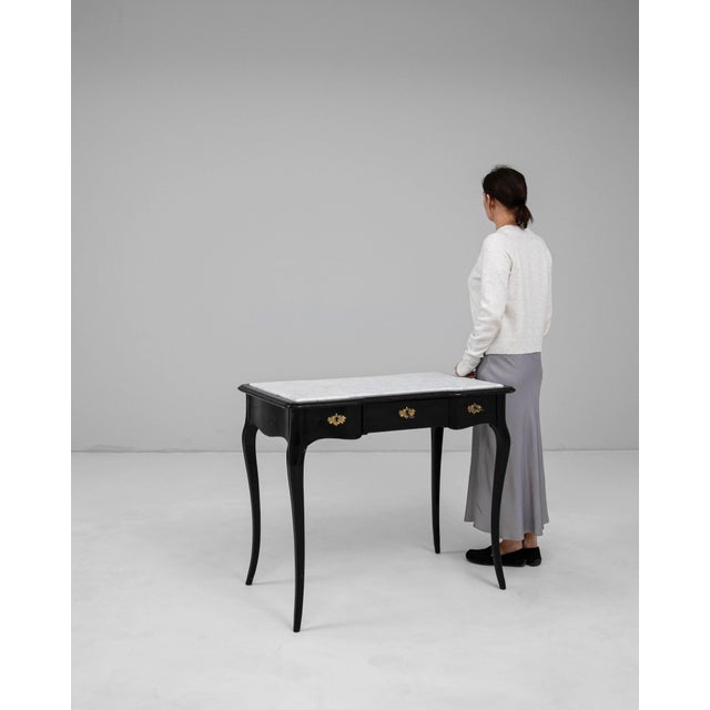 Wood 1900s French Black Patinated Side Table With Marble Top For Sale - Image 7 of 18