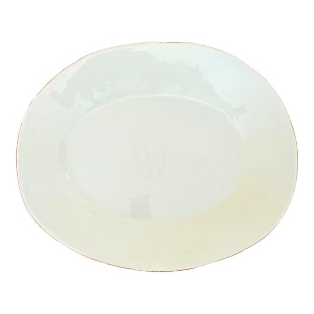 Vintage Large 19.5" W Cream Modern Decorative Pottery Bowl for Entry or Coffee Table For Sale