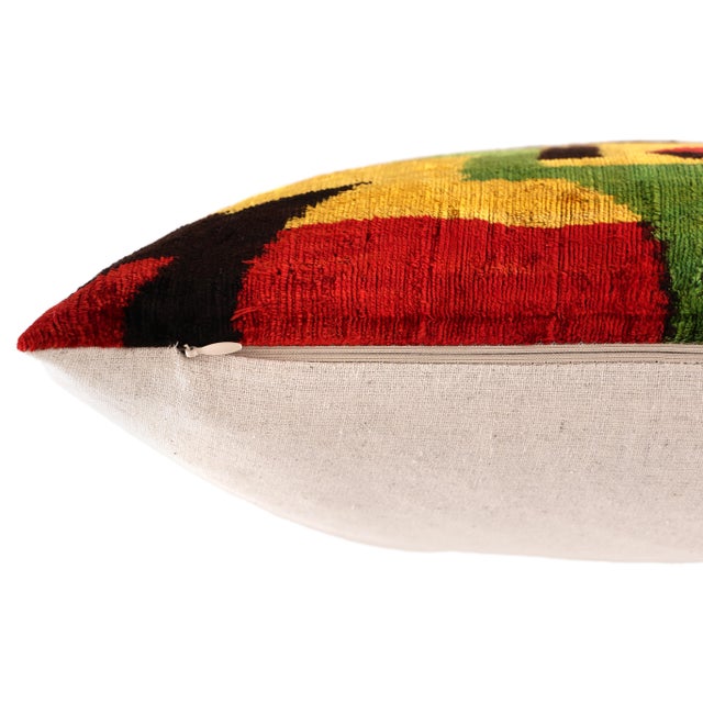 Textile Hand-Knotted Silk Velvet Ikat Pillow - 16x16 Bold Bauhaus Multi For Sale - Image 7 of 8