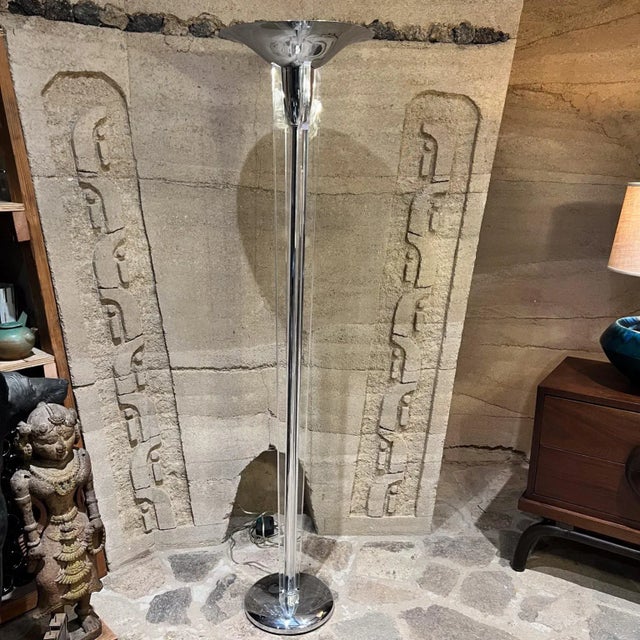 Metal Post Modern Boyd Lighting Company Chrome Floor Lamp Deco Torchiere For Sale - Image 7 of 9