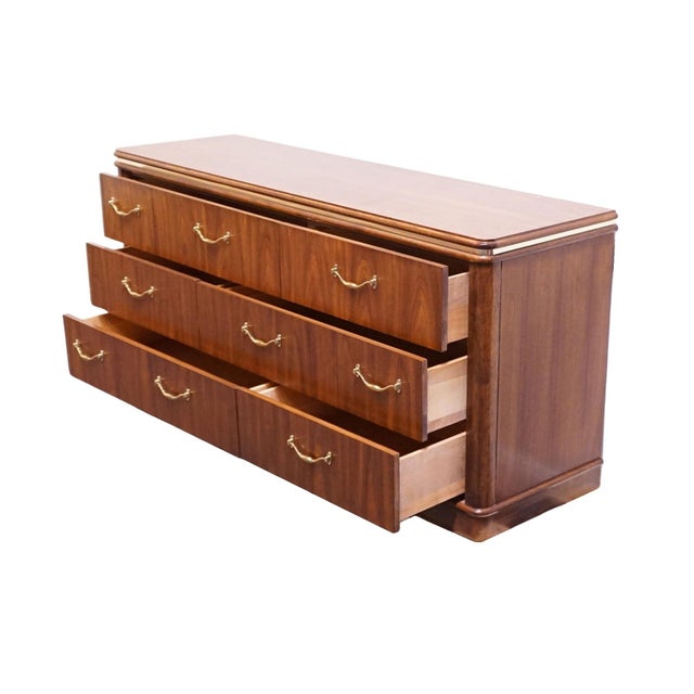 Thomasville Furniture Agenda Collection Solid Walnut MCM Mid Century Modern 62" Triple Dresser 23411-125 For Sale - Image 9 of 15